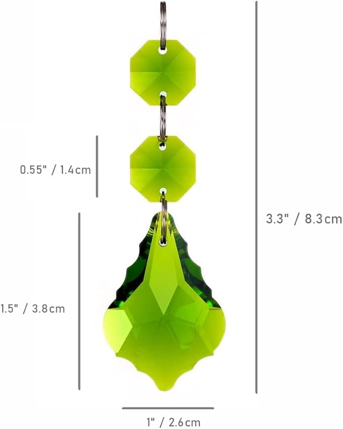 20PACK 38mm Crystal Chandelier Prism Replacement Maple Leaf Pendant Connected Glass Octagon Beads Curtain for Chandelier Christmas Decoration (Olive Green)