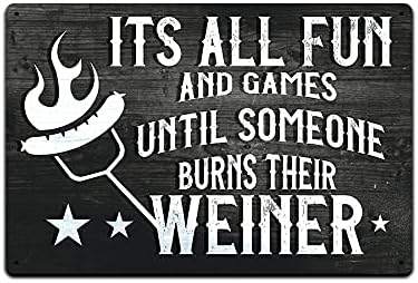 Backyard Patio BBQ Firepit 12 x 8 inch Meat temperature Magnet Sign (1-Weiners)