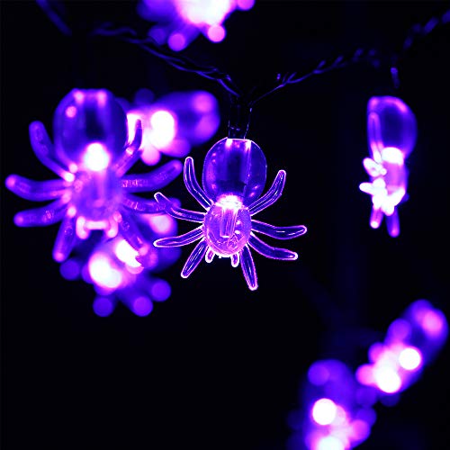 2Pack 20 LED Purple Spider String Lights - 13Ft Battery Powered Timer