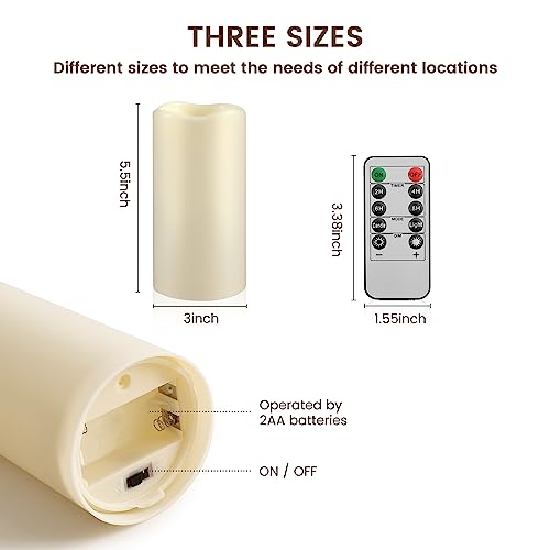 Flameless LED Pillar Candles 12-Pack - 3"D x 5.5"H, Remote Control, Timer