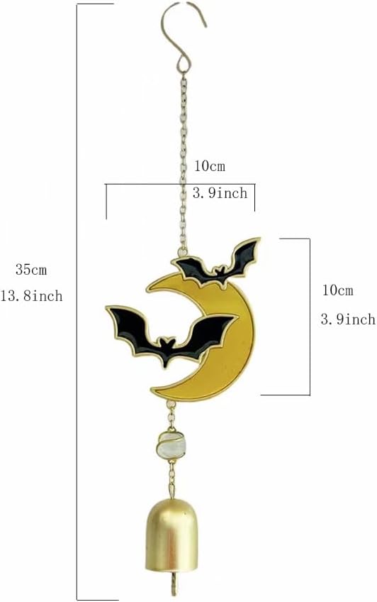 Halloween Themed Wind Chime Iron Made Chost Decoration Creative Designed Bat Decoration Halloween Holiday Festival Hanging Decor-Bat(Bell)