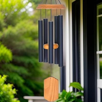 Carson 21" Wood and Navy Chimes - Classic Windchime - Wood Windchime for Outdoor Decor - Garden Patio Porch