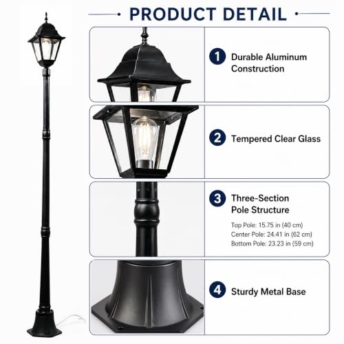 Outdoor Lamp Post Light 83" - Black Hardwired E26