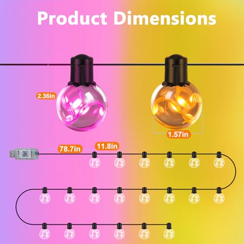 Outdoor String Lights - 22ft USB 20 Color Changing LED