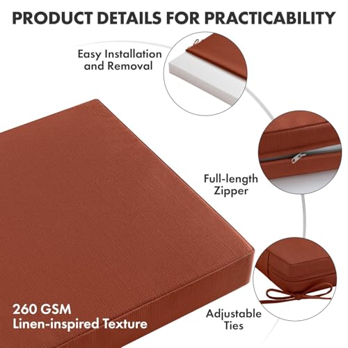 MIULEE Burnt Orange Outdoor Dining Cushion 20x20 Inch Waterproof with Ties