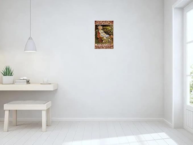 Garden Signs A Girl Loves Dogs and Gardening Vintage Metal Tin Sign Garden Decor For Bedroom Home Hotel Bar Cafe Wall Decoration 8x12 Inch