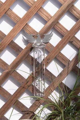 7" Rain Gauge Outdoor, Accurate Glass Tube Best Rated with Eagle Shape Rack, Decorative Eagle Rain Measure Tool for Garden, Lawn, Patio (Style A)