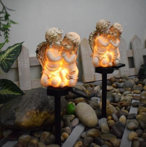 Angel Couple Solar Outdoor Garden Stakes Lighting, Multicolor, Warm White, Angel Theme, Outdoor Figurine Lights, Decoration, Outdoor Decoration, Seasonal Decoration, Housewarming, Gift-Giving