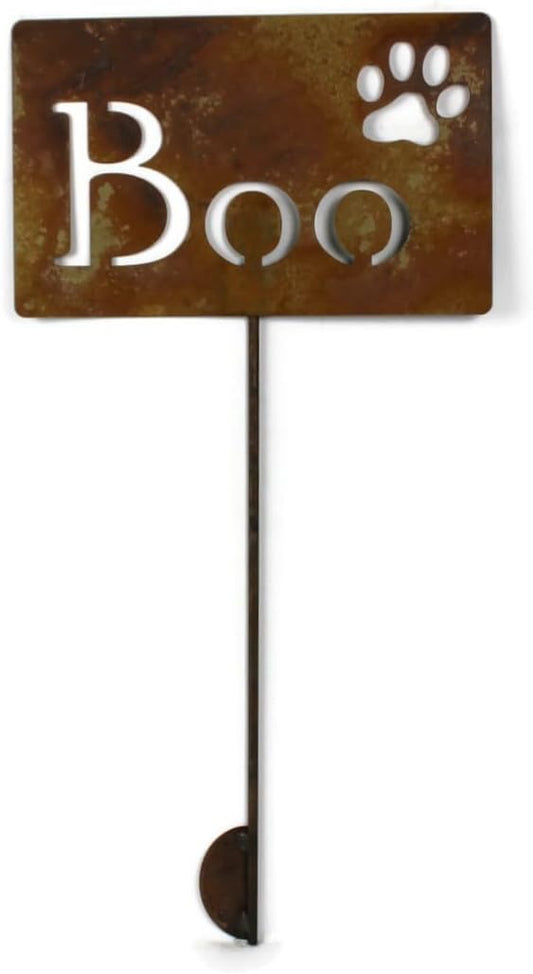 Classic Metal Garden Markers Clearance Items 20 to 33 Inches Tall (Boo + paw print 23", Naturally Rusted)