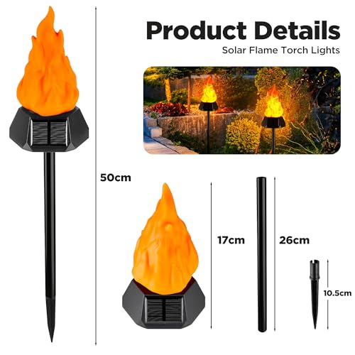 Solar Torch Lights - Flickering Flame, 16H Runtime, IP65 Waterproof, 8 Pack