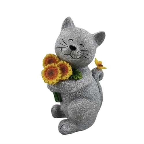 Solar Cat Garden Statue with Lantern - Gray Outdoor Decor