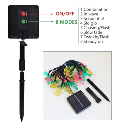 Tropical Solar String Lights - 30 LED Flamingo Pineapple Palm Tree