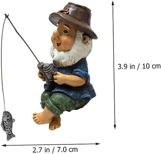 AYNEFY Mini Gnomes Statue,Miniature Garden Funny Fishing Gnome Ornament Mini Dwarf Figurine Ornament DIY Kit Micro Landscape Ornaments for Patio Yard Lawn