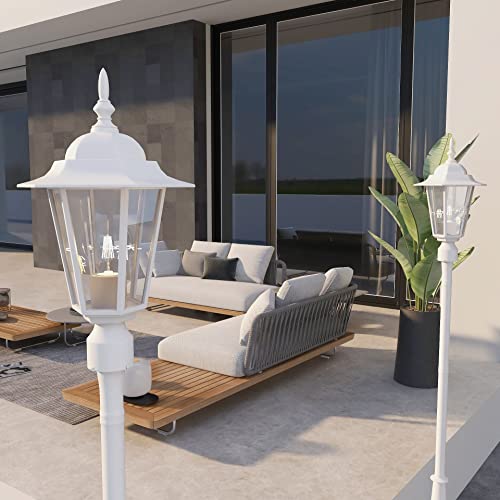 Outdoor Post Light - White Lantern with Clear Glass, E26 Socket