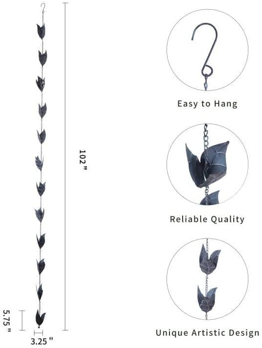 Topadorn Rain Chain Decoration 8.5 FT., Rain Catcher Chain Gutter Downspout 102'' for House Eaves, Garden & Home, Leaf Shape Rain Chains