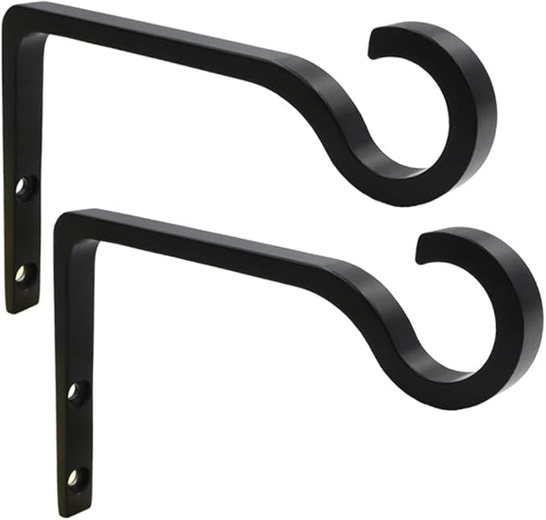 QIEGL Hanging Plant Bracket 6inch Metal Plant Hook Shepherds Hook Decorative Wall Plant Hanger for Hanging Lanterns, Bird Feeder, Flower Basket, Home Decor Indoor & Outdoor 2 Pack (Black)