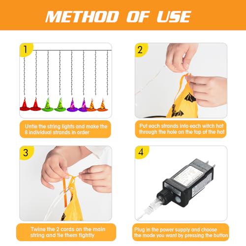 XTF2015 Witch Hat String Lights - 44FT 104LED, 8 Modes, Waterproof