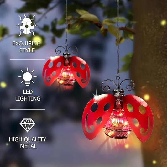 EVOLUX Solar Outdoor Ladybug Lights for Garden - Outdoor Statues Figurine Lights for Lawn, Patio, Balcony, Yard Ornament Cut Housewarming Gifts(2 pcs)