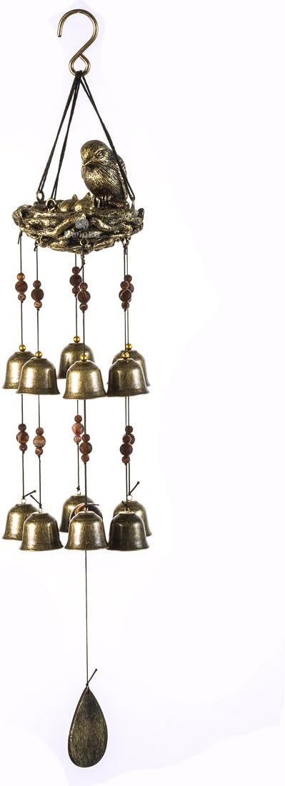 Bwinka QUTE Birds Wind Chime 12 Pieces Bronze Bells Wind Chimes for Garden, Yard, Patio and Home Decor with Hook