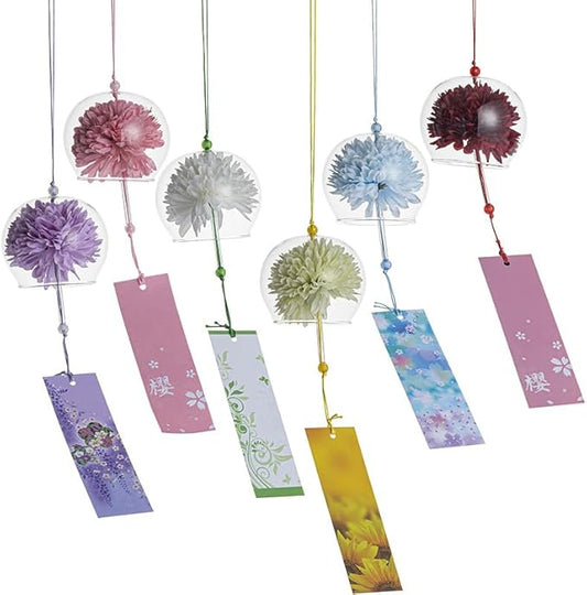 Japanese Wind Chime Glass Outdoor Ornament for Garden, Patio & Balcony, Hanging Wind-Bell Decoration Gift, Blessing Pendant Windchimes & PVC Wind-Catcher, Green Flower