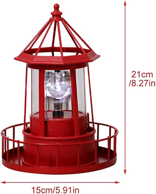 Solar Lighthouse Rotating Light with 360° Beacon, IP65 Waterproof Outdoor LED Decor for Garden, Yard, Pathway & Patio - Solar-Powered Lawn Statue Lamp for Balcony & Fence Decoration(Color:Red)