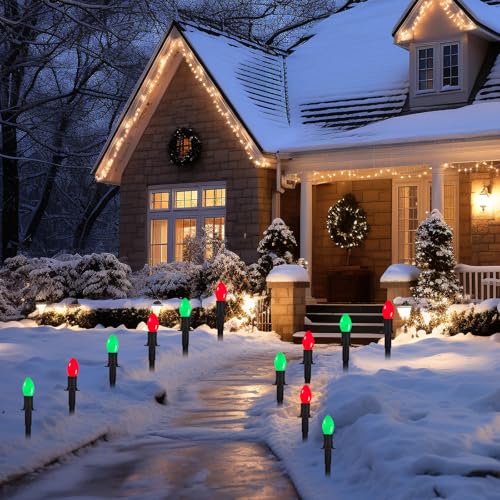 25FT C7 Christmas String Lights - Red & Green Ceramic Bulbs, Green Wire