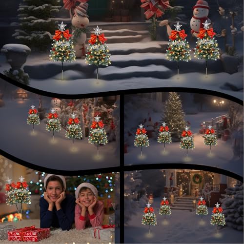 Christmas Tree Solar Lights - 4 Pack Snowy