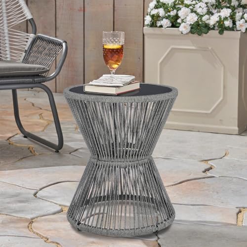SUNNYPARK Small Outdoor Side End Table Modern Hourglass Style 20" H