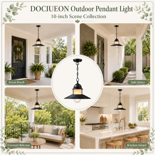 Outdoor Hanging Lights - Matte Black Dome Shade (2-Pack)