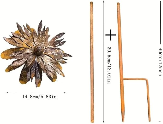 Vintage Rusty Cornflower Statue Stake 12 Inch Metal Artistic Wire Art Decor Rustic Garden Sculptures for Lawns Yard Patio Home Farmhouse Decorations (Bronze)