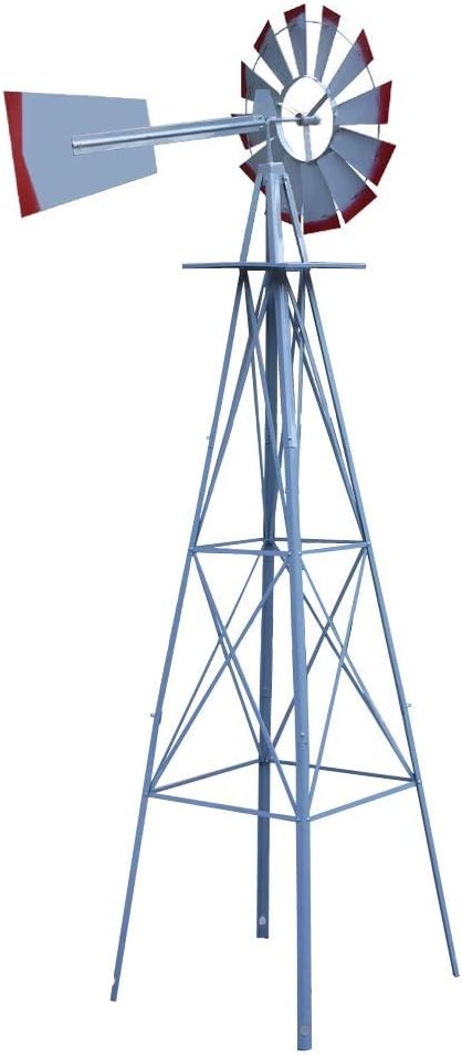 HomGarden 8ft Windmill Yard Ornametal Metal Garden Wind Mill Farm Weather Vane Weather Resistant Decoration for Home, Backyard