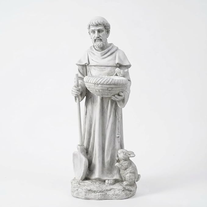 St Francis Garden Yard Decor Statues 28.74 Inch Saint Francis of Assisi Catholic Christian Lawn Patio Outdoor Sculptures Magnesium Oxide Stone Art Decorations,Dark Grey