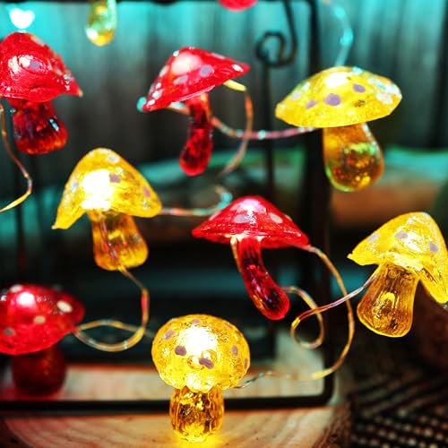 Mushroom String Lights - 7ft 20 LED Waterproof Battery Operated with Timer