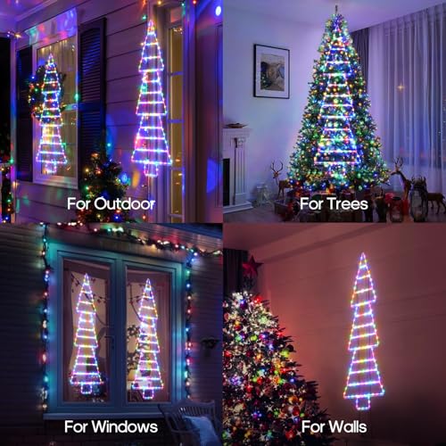 4.6FT LED Christmas Tree Ladder Lights - Remote, Timer, 8 Modes, IP65