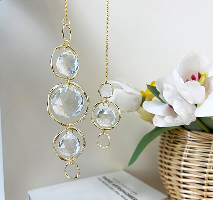Crystal Suncatchers for Windows Hanging, 2Pcs Garden Sun Catcher Crystal Prism Balls Rainbow Maker Hanging Ornament for Home Decor