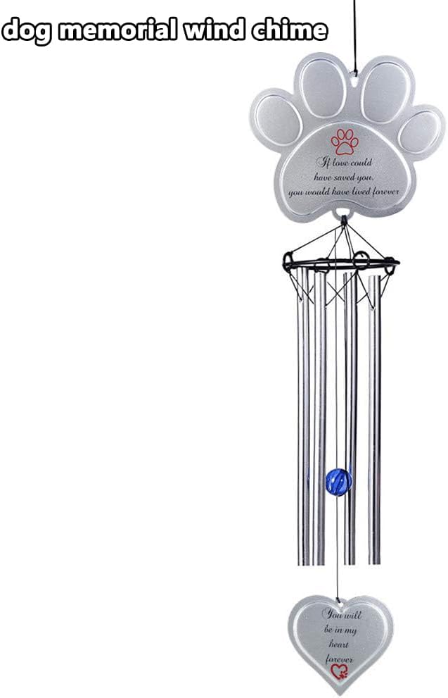 jinhuoba Paw Print Pet Memorial Wind Chimes for Dogs Outdoors, Metal Wind Chime for Loss of Dog Pet Sympathy Memorial Gifts Remembrance Gifts Outdoors, 18.9"