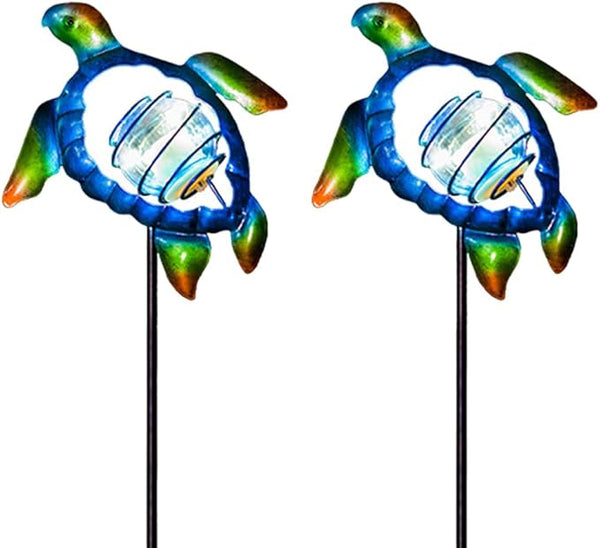 Solar Garden Lights Outdoor 2 Pack,Metal Decorative Stake Solar Lights Blue Sea Turtle Decor for Garden,Pathway,Lawn,Patio,Yard