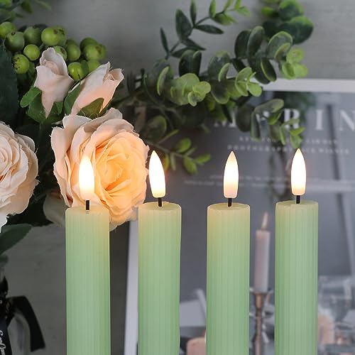 Eldnacele Green Flameless Taper Candles - Remote & Timer