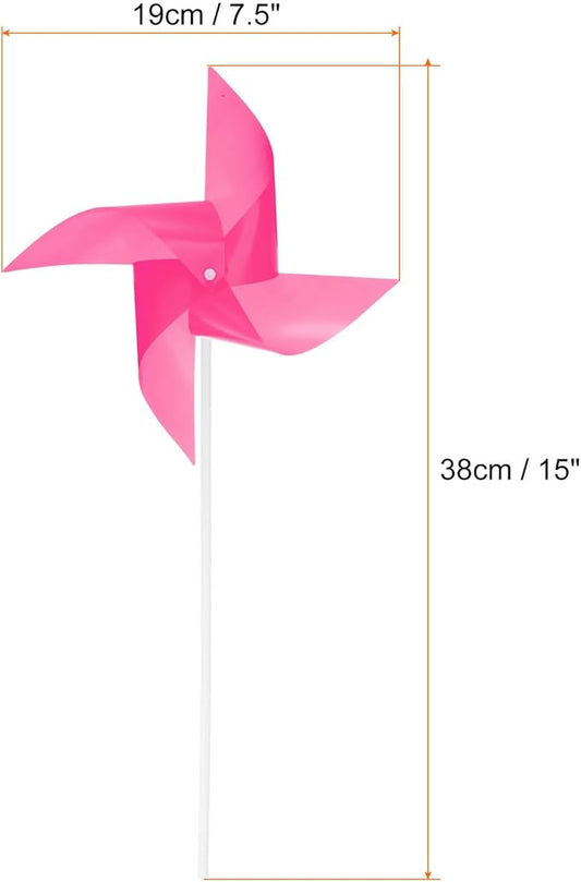 HARFINGTON 50pcs Windmills for The Yard Garden 15" x 7.5" 4 Leaves Pinwheels Wind Mills Spinners Windproof Waterproof Bird Devices with Stakes for Patio Decor, Pink