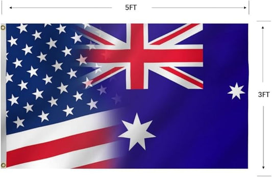 USA Australia Combination Flag 3X5FT, American Australian Flags,Both Sides Printed, Men Women Banner,Vibrant Colors, Double Stitched with 2 Brass Grommets, Bar Garden Street Decoration, GYM, Office Decor,Indoor Outdoor Use,Gifts. (US-AUS-X, 3x5ft)