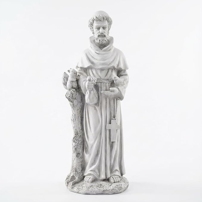 St Francis Garden Yard Decor Statues 30.7 Inch Saint Francis of Assisi Catholic Christian Lawn Patio Outdoor Sculptures Magnesium Oxide Stone Garden Art Decorations,Grey