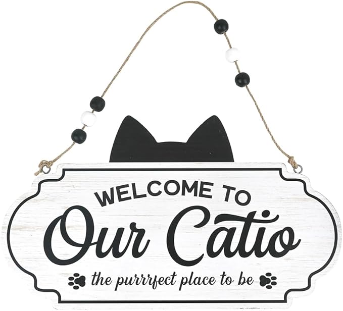 All Chic Catio Accessories Cat Sign Welcome to Our Catio Sign Front Door Sign for Cat Decor Wooden Sign for Black Cat Decor,Gifts for Cat Lovers