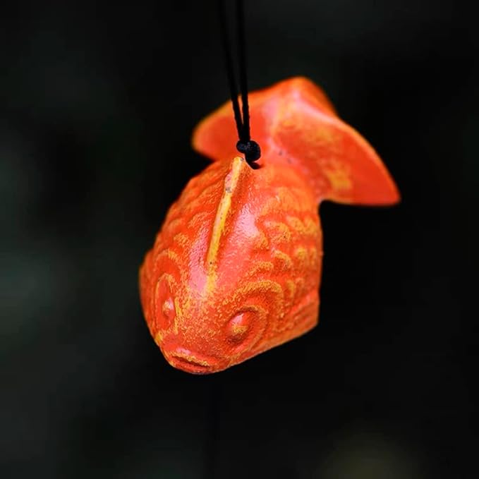 Japanese Goldfish Bless Small Wind Chimes Outdoor, Goldfish Iwachu Cast Iron Lucky Temple Wind Bell Memorial and Sympathy Wind Chimes for Outside Good Luck for Garden, Patio, Balcony