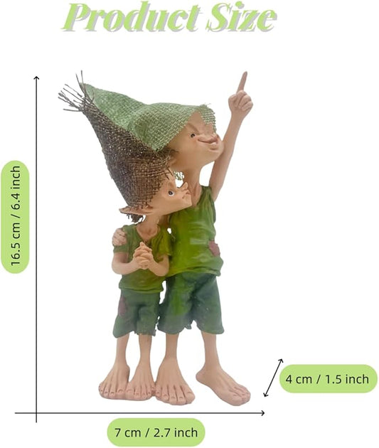Cute Pixie Statue Fairy Garden Elf Brothers Figurine, Resin Craft Gift Desktop Ornament, Outdoor Statue for Patio, Lawn, Yard Decor