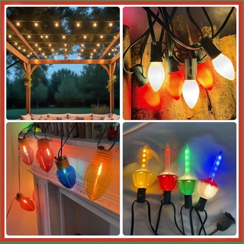 25Ft C7 Green String Lights - 25 Plastic Clips