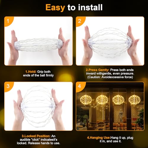 Christmas Ball Lights Outdoor - 2pcs Mix Size Sphere Hanging Globes Warm White