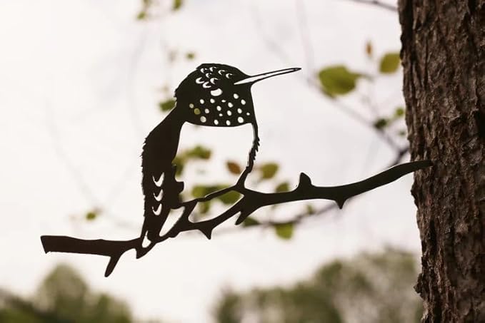 Metal Bird Decor, Corten Steel Metal Outdoor Art, Rustic Metal Birds Outdoor Decor for Garden, Yard, Tree, Metal Bird Tree Stake (Hummingbird) Made in the U.S.A.