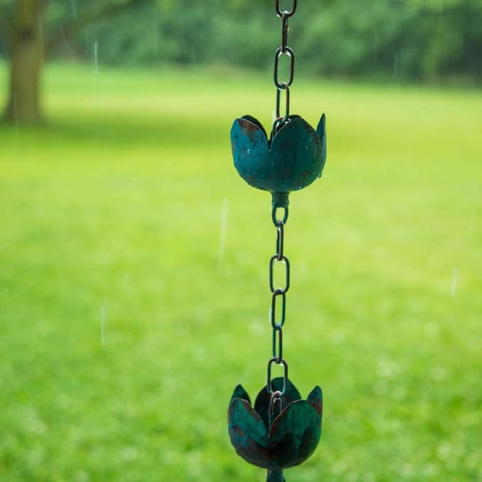 SPRING HILL NURSERIES - Verdigris Tulip Rain Chain - Decorative and Delightful Addition to Your Patio