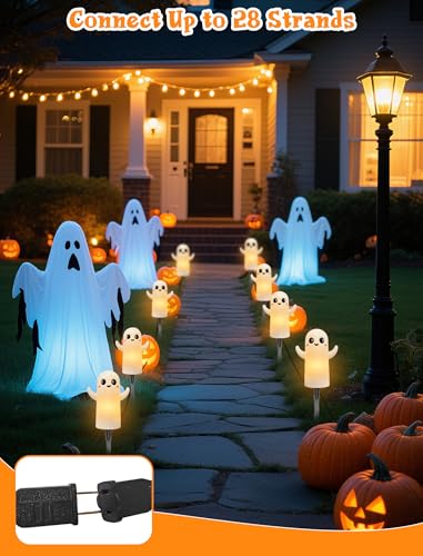 Halloween Ghost Pathway Lights - 7FT LED Stake, 4 Pack