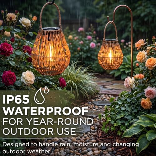 Solar Hanging Lantern - Boho Woven, Waterproof, Warm White (2-Pack)